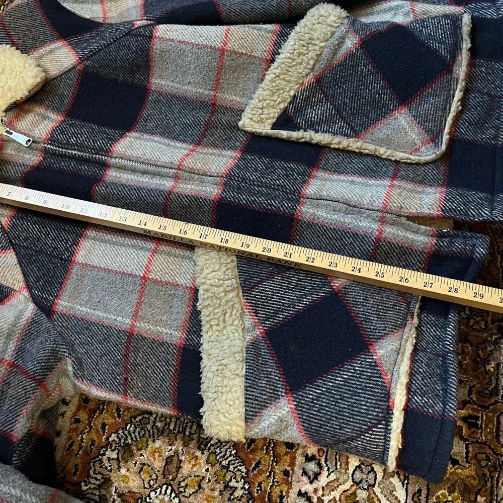 Size XL 46 Ideal Vintage‎ 60s Plaid Sherpa Lined Jacket Men Barn Coat Wool Blend